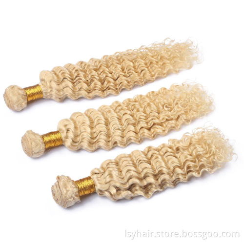 Russian Blonde 613 Colour Deep Wave 100% Virgin Hair Weave with Frontal Closure, Raw 613 Human Hair Deep Wave Bundles